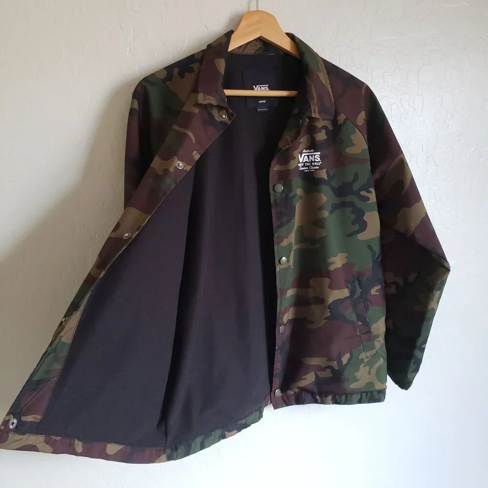 Vans Torrey Camouflage Windbreaker Jacket Youth Boys Lrg Green/Brown Snap Button